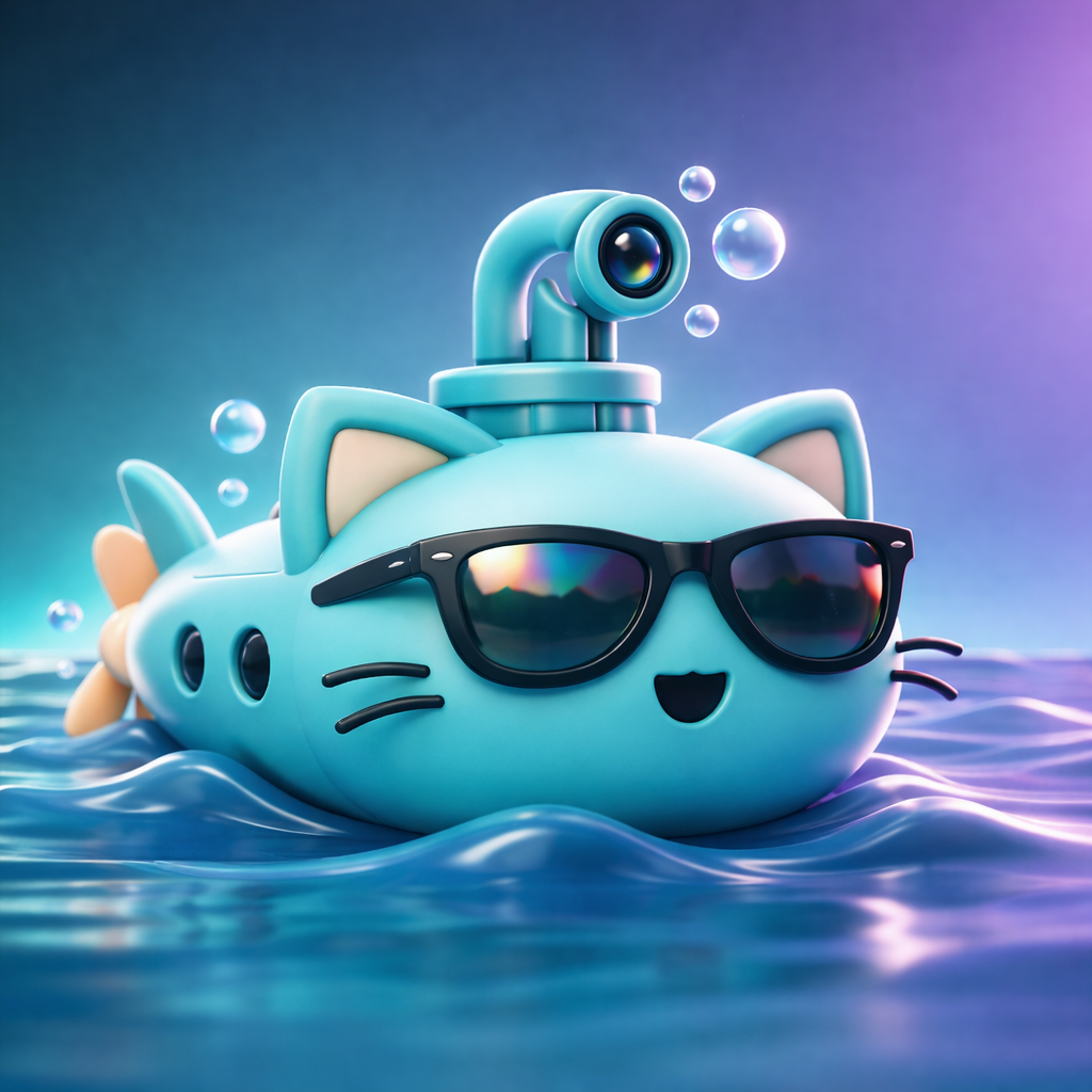SubCat mascot: a cat-submarine hybrid with sunglasses